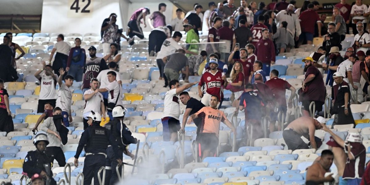 Momentos da briga entre a PM do Rio e a torcida argentina