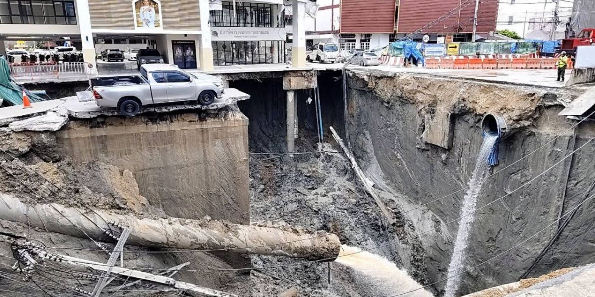 Cratera gigante de 50 metros se abre em avenida movimentada no centro de Bangkok, na Tailândia
