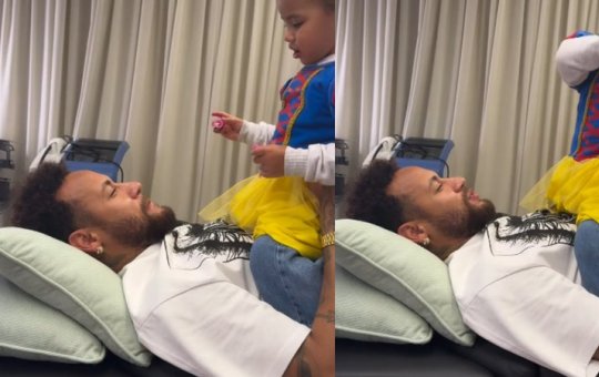 Papai do ano: Mesmo se recuperando de lesão, Neymar aparece brincando com sua filha Mavie