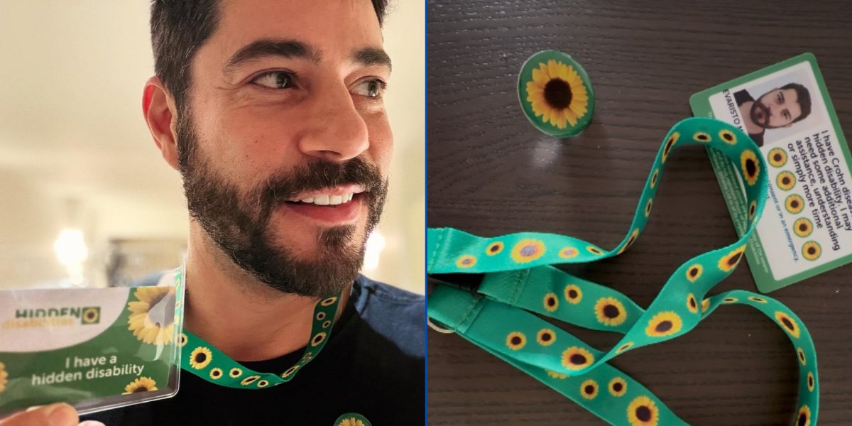 Evaristo Costa com o cordão de girassol