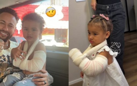 Mavie, filha de Neymar e Bruna Biancardi, sofre acidente e aparece com braço imobilizado