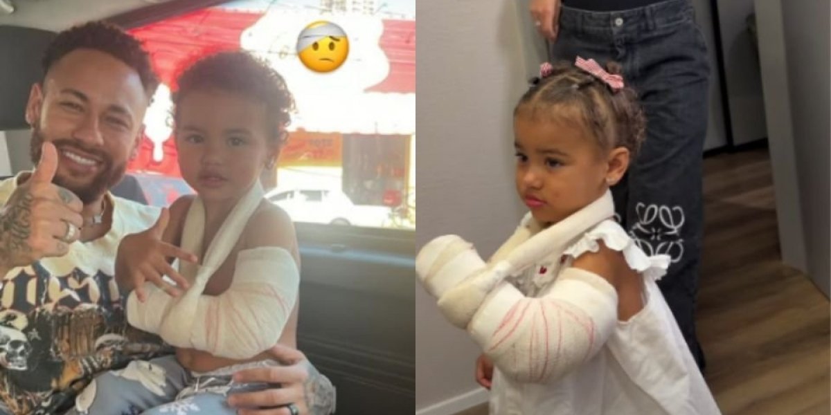 Mavie, filha de Neymar e Bruna Biancardi, sofre acidente e aparece com braço imobilizado