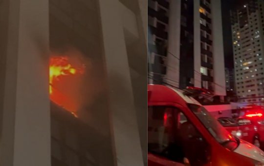 Incêndio atinge prédio no bairro da Pituba e mobiliza Corpo de Bombeiros