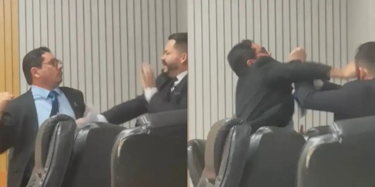 Vereadores Maycon Moreira (PSD) e Denis Araújo (PP) brigam na Câmara Municipal de Sena Madureira, no Acre