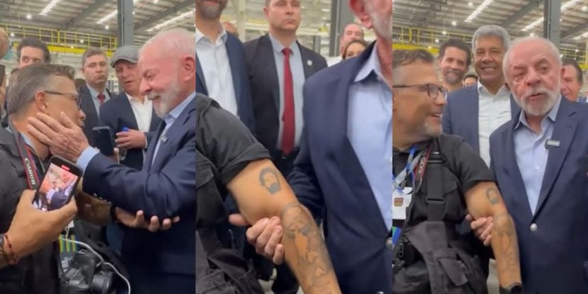 Homem surpreende Lula na Bahia ao exibir tatuagem com o rosto do presidente e declara: “Eu te amo”