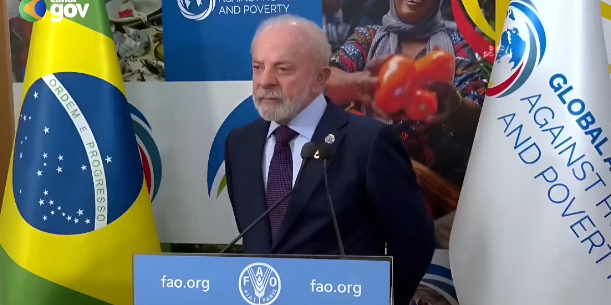 O presidente Lula em coletiva na Roma