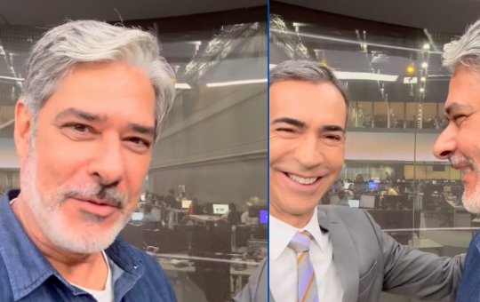A menos de 20 dias de deixar o Jornal Nacional, Bonner visita Cesar Tralli no Jornal Hoje