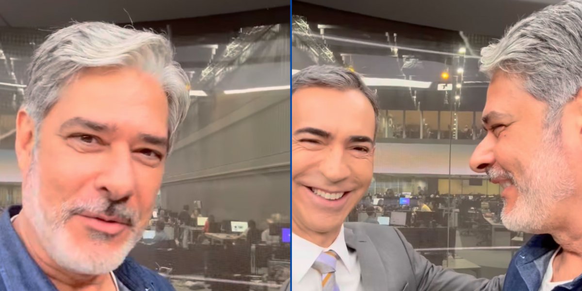 William Bonner visita Cesar Tralli nos bastidores do Jornal Hoje