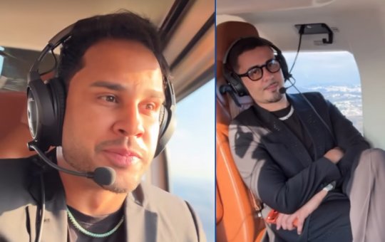 De helicóptero, Lucas Guimarães e Carlinhos Maia vão juntos ao casamento de Mari Fernandez