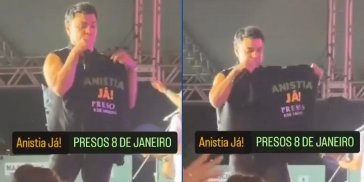 Zezé Di Camargo com a camisa a favor da anistia