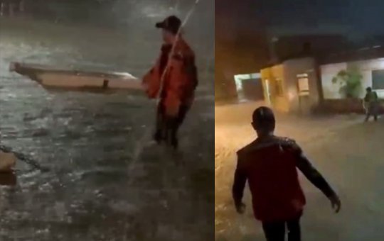 Fortes chuvas alagam ruas e invadem casas em Jaguarari, no centro-norte da Bahia