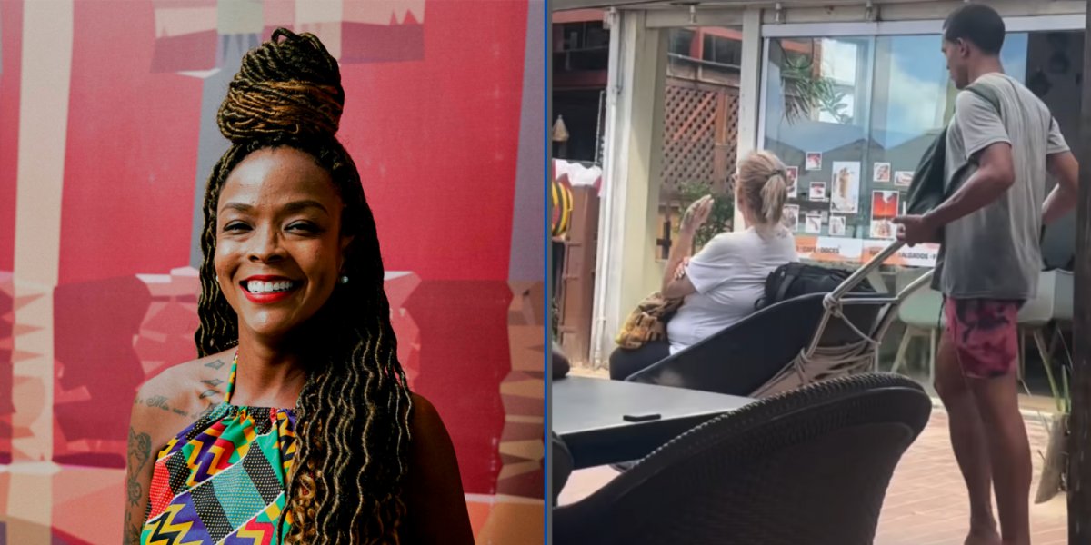 A influenciadora Bárbara Carine criticou o vídeo em que um homem negro aparece empurrando um carrinho com uma mulher branca