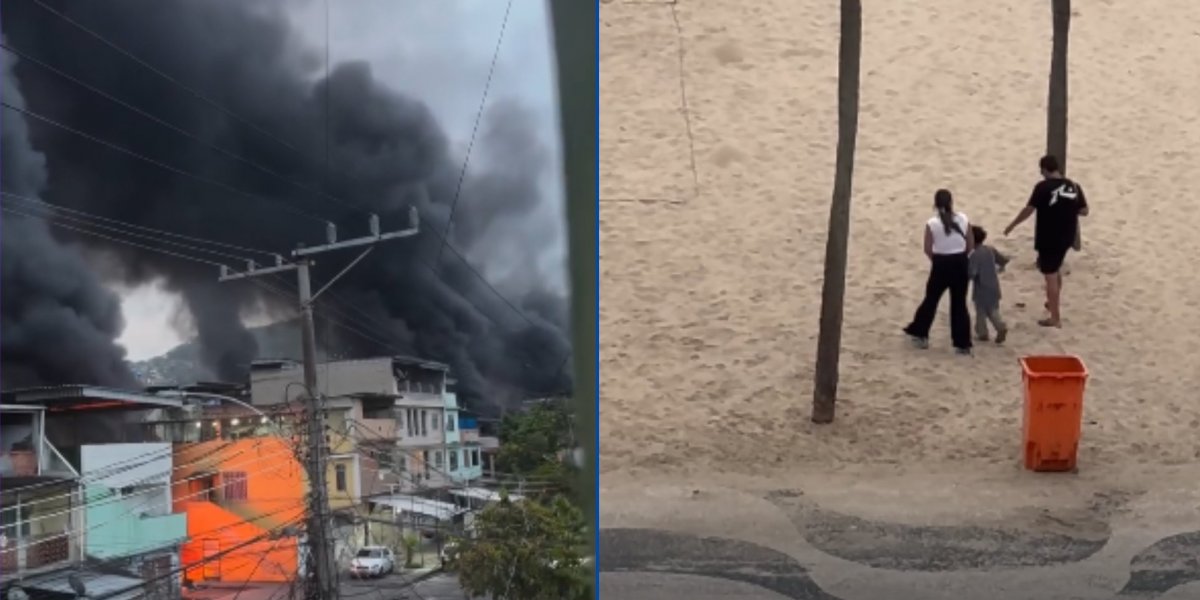 Vídeos mostram contrastes entre a Zona Norte (1) e Zona Sul (2) do Rio de Janeiro
