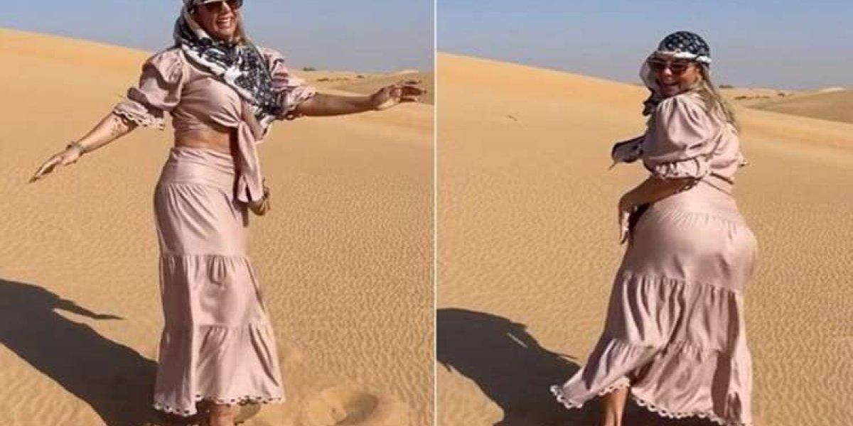 Carla Perez "Rala o Tchan" no deserto de Dubai; confira