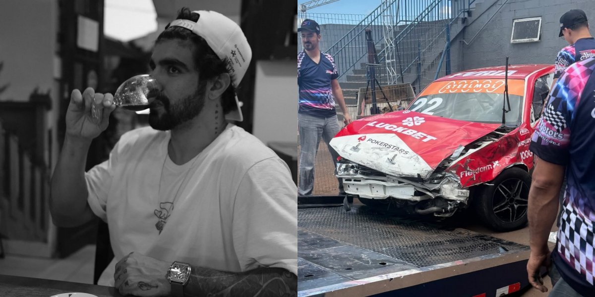 Caio Castro sofre acidente em circuito de corrida e tem carro destruído