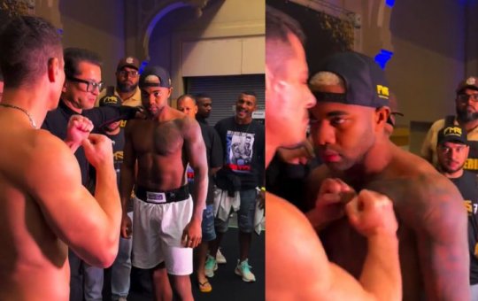 Calma, calabreso! Durante a pesagem, Davi Brito vai para cima de Sacha Bali