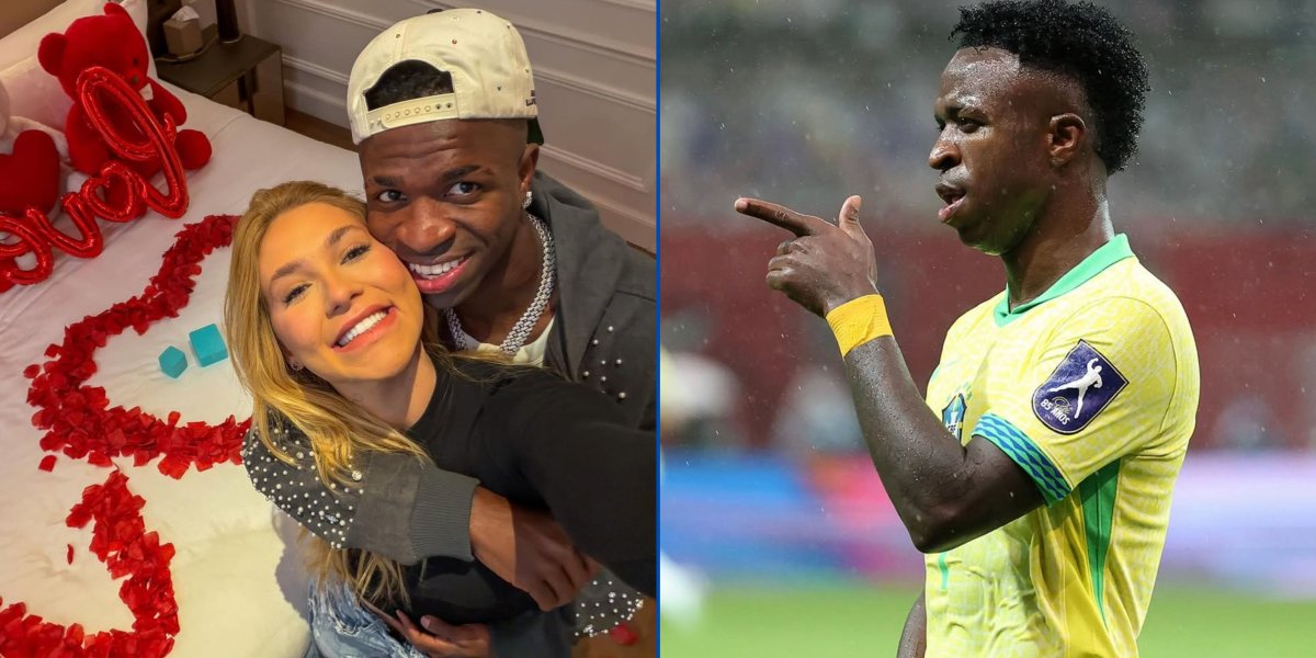 Vini Jr com sua namorada Virgínia / Vini em jogo pela seleção