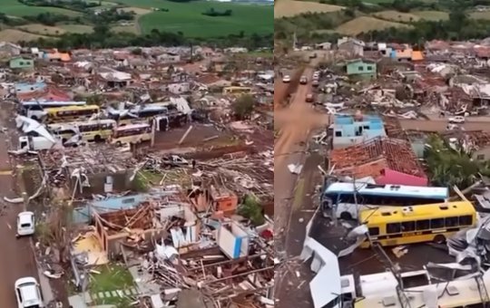 Drone registra cenário de devastação em cidade do Paraná após tornado