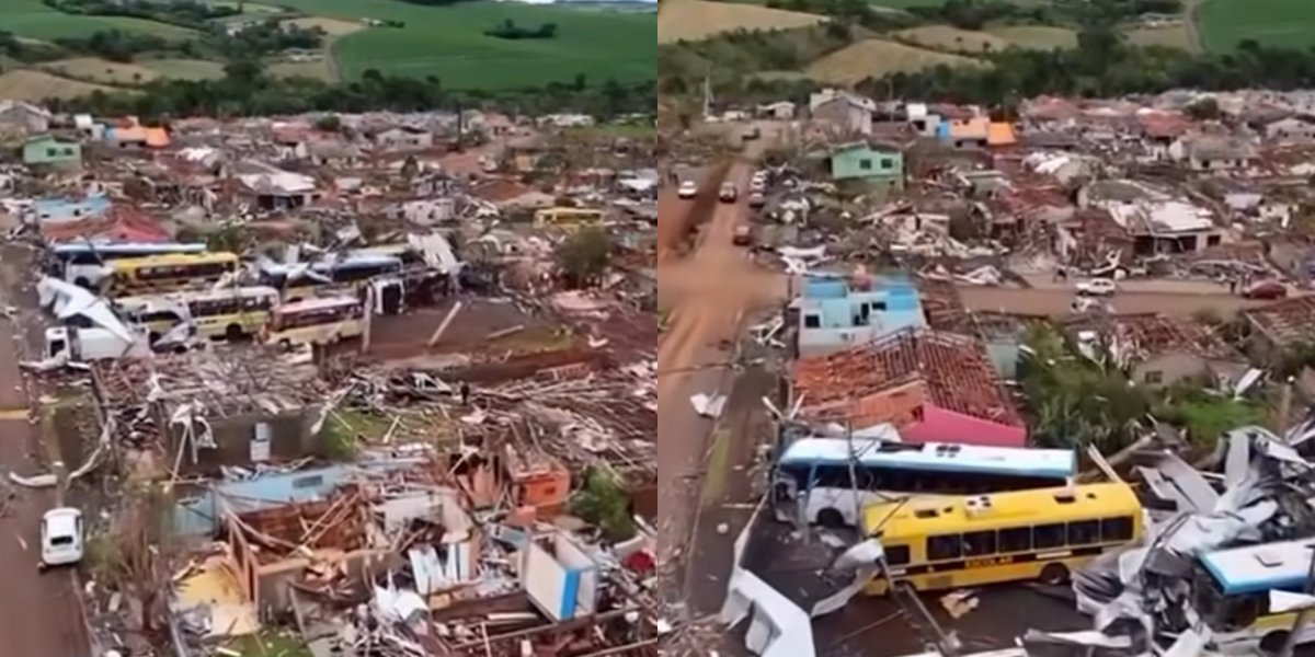 Drone registra cenário de devastação em cidade do Paraná após tornado