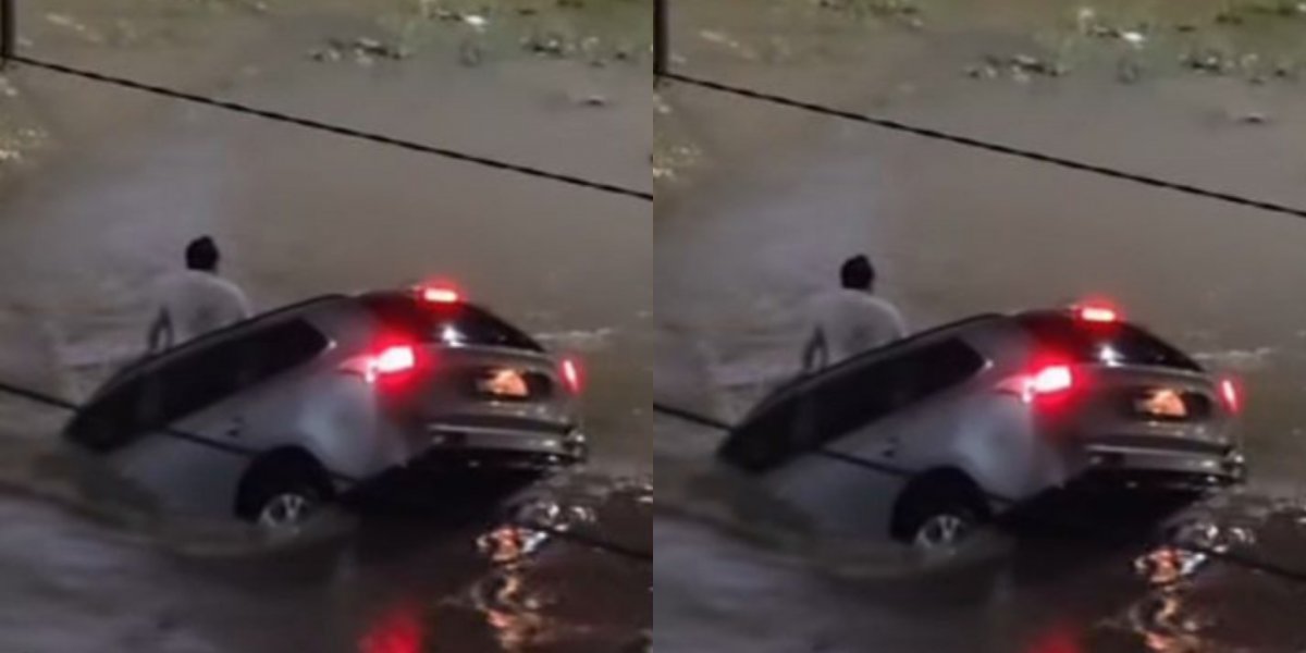 Temporal arrasta carro e motorista é levado pela enxurrada em cidade da Bahia