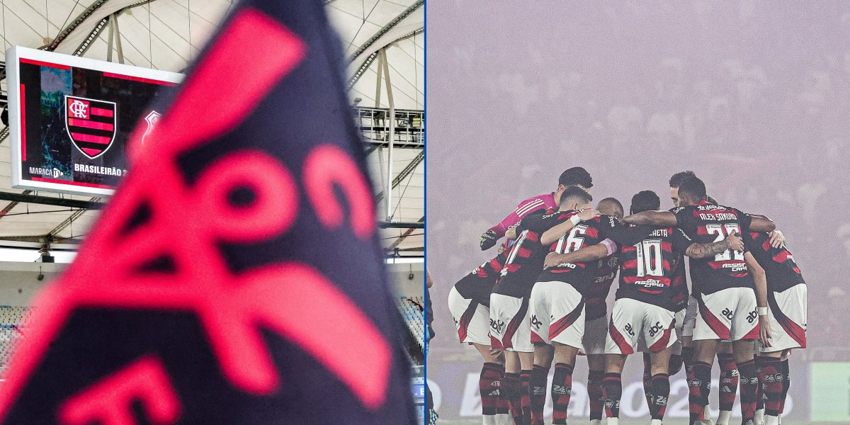 Maracanã e o elenco do Flamengo reunido antes da partida