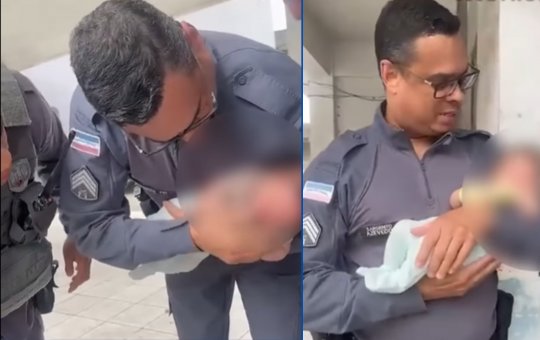 Policiais utilizam manobra e salvam bebê de 1 mês que se engasgou com leite; vídeo impressiona
