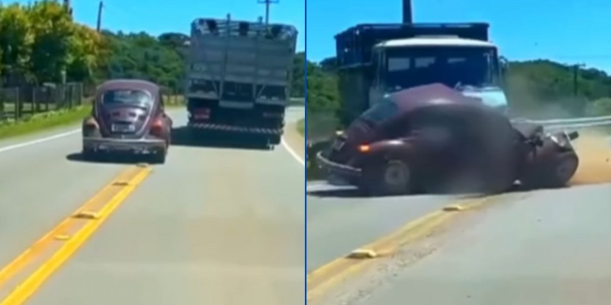 Homem morre em acidente após Fusca colidir de frente com caminhão