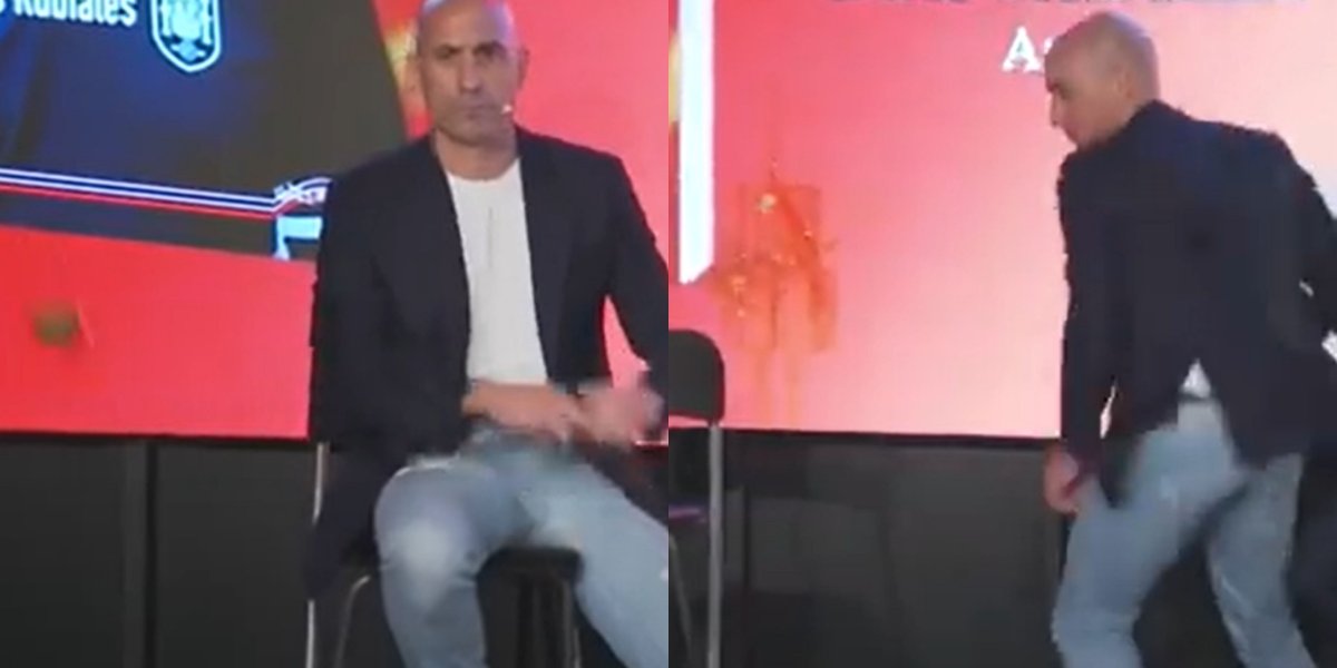 Luis Rubiales atingido por ovo em evento