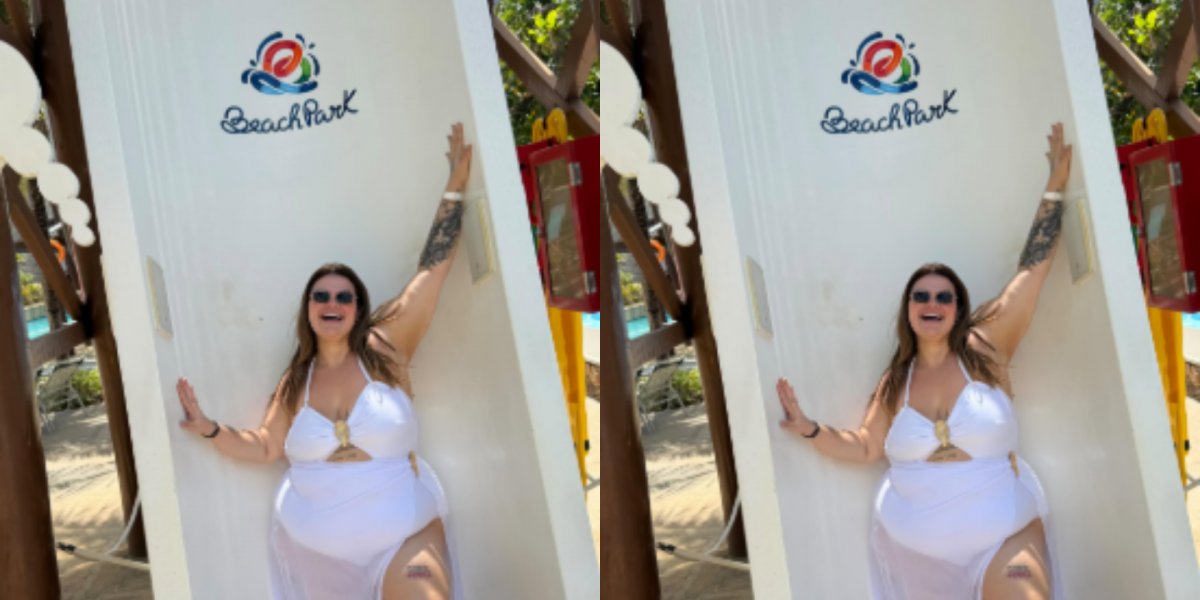 Thaís Carla em um parque aquático de Fortaleza
