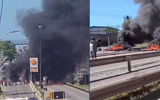 Manifestantes queimam pneus e bloqueiam Estrada do Coco