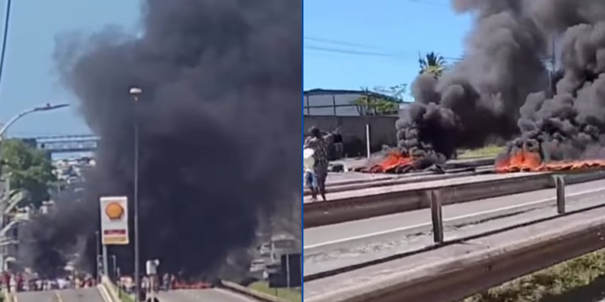 Manifestantes queimam pneus e bloqueiam Estrada do Coco