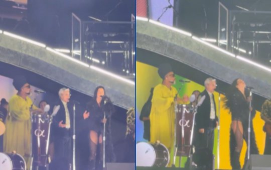 Dua Lipa canta com Carlinhos Brown e Caetano Veloso durante turnê da cantora em São Paulo
