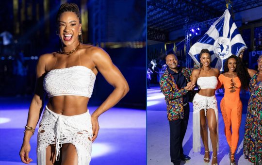 Aline Patriarca visitou a quadra da escola de samba Beija-Flor