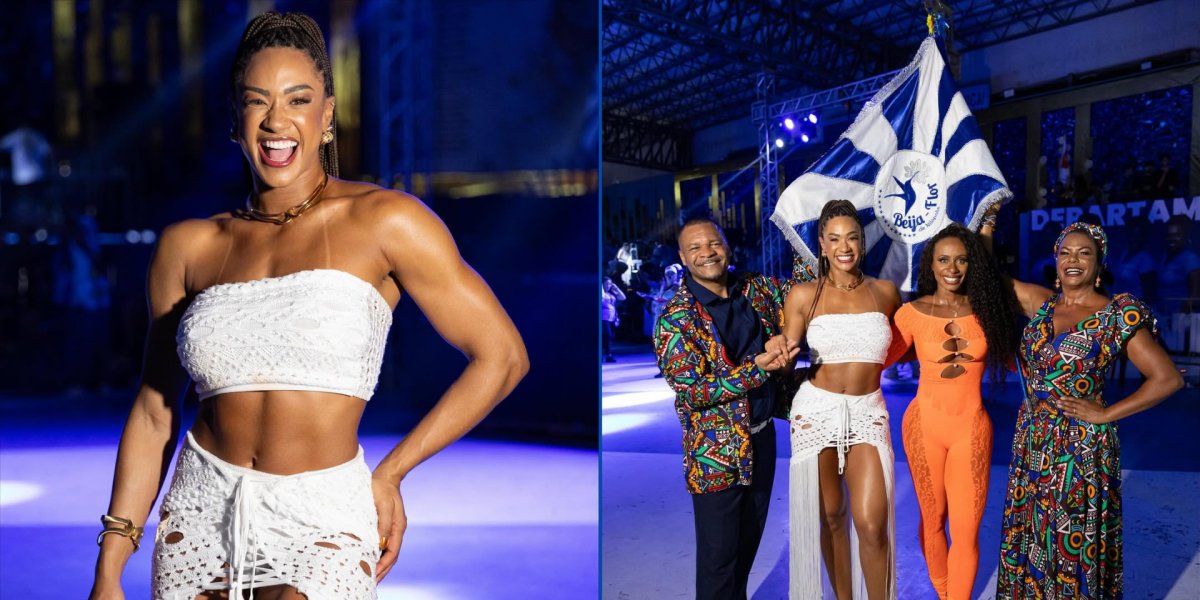 Aline Patriarca visitou a quadra da escola de samba Beija-Flor