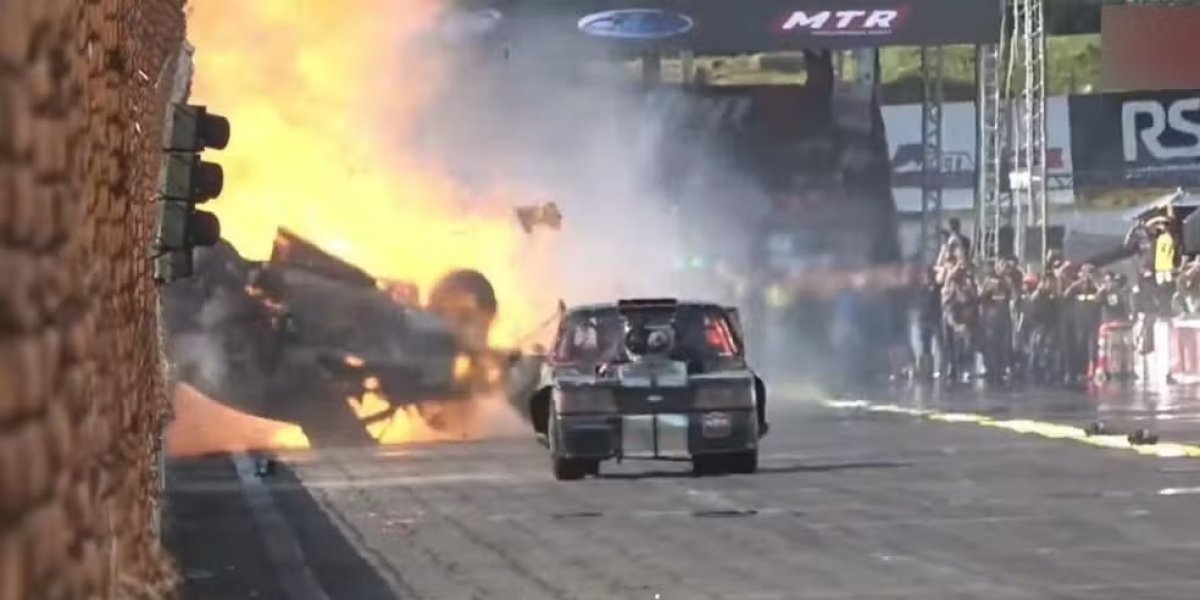 Piloto sofre grave acidente em corrida de arrancadas no RS, mas sai bem do carro