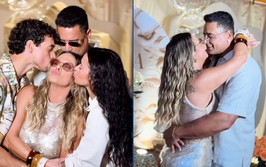 Carla Perez comemora aniversário de 48 anos com a família na Praia do Forte