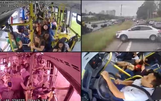Ônibus desgovernado arrasta 16 veículos e causa acidente em rodovia de São Paulo
