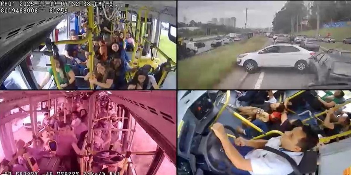 Imagens de câmeras dentro do ônibus no momento do acidente