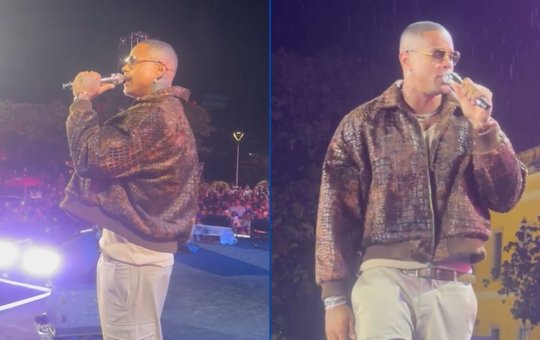 Leo Santana fala com o público após adiamento do show