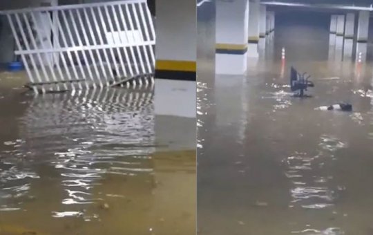 Garagem da Assembleia Legislativa da Bahia alaga após forte temporal em Salvador