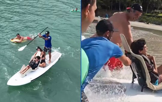 Isabella Fiorentino surfa ao lado de filho com paralisia cerebral e emociona internet