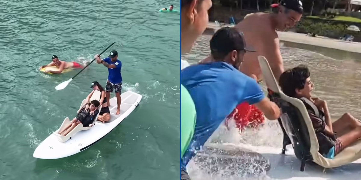 Isabella Fiorentino surfa ao lado de filho com paralisia cerebral e emociona internet