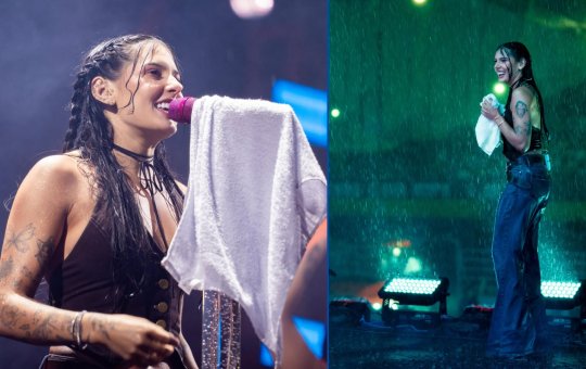 Ana Castela encara temporal e faz show debaixo de chuva