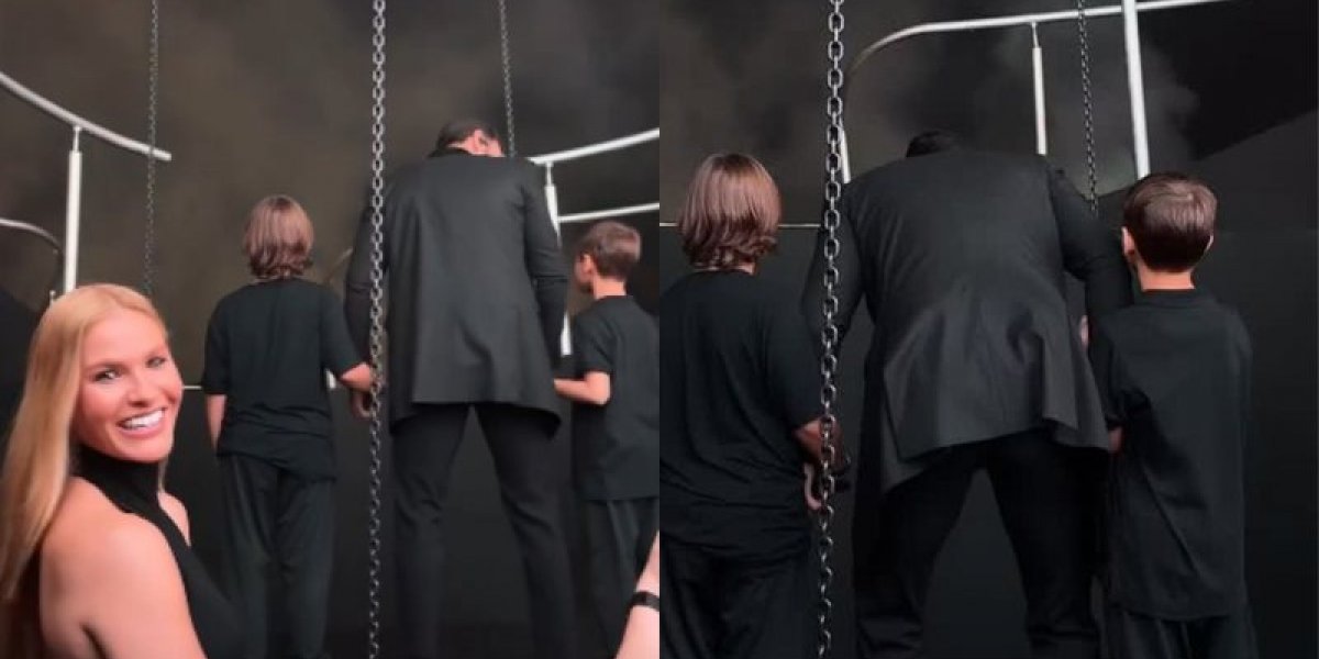 Andressa Suita se emociona após Gusttavo Lima abrir apresentação com os filhos