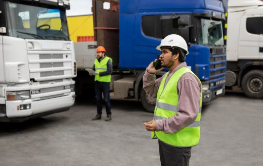 Caminhoneiro conversando no celular