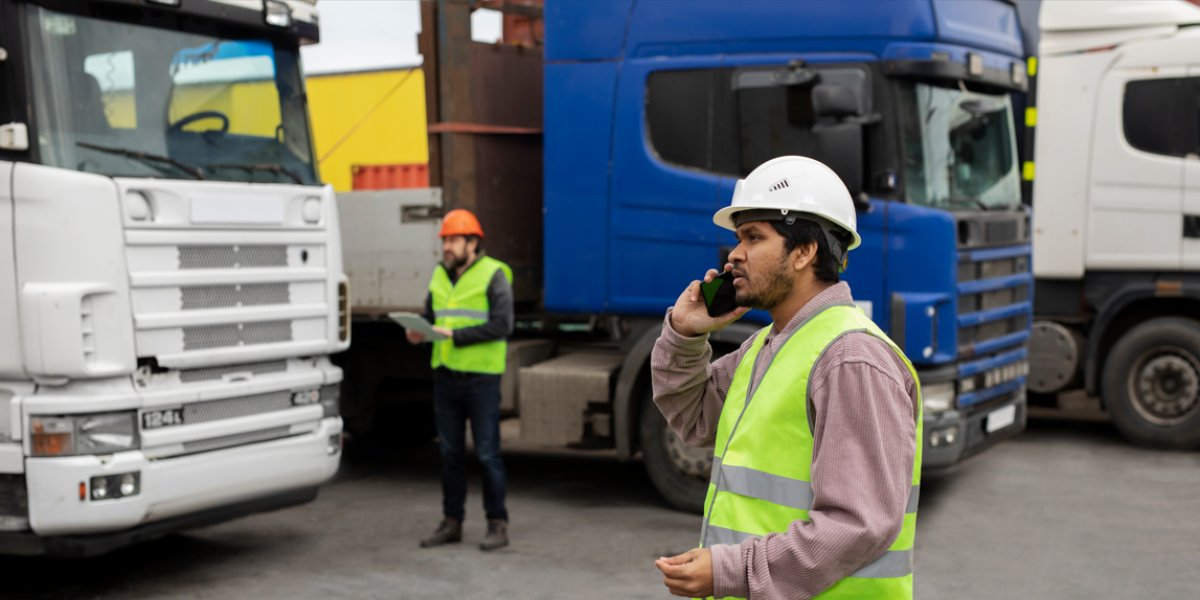 Caminhoneiro conversando no celular