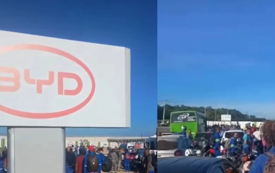 Operários protestam contra condições de trabalho na fábrica da BYD em Camaçari