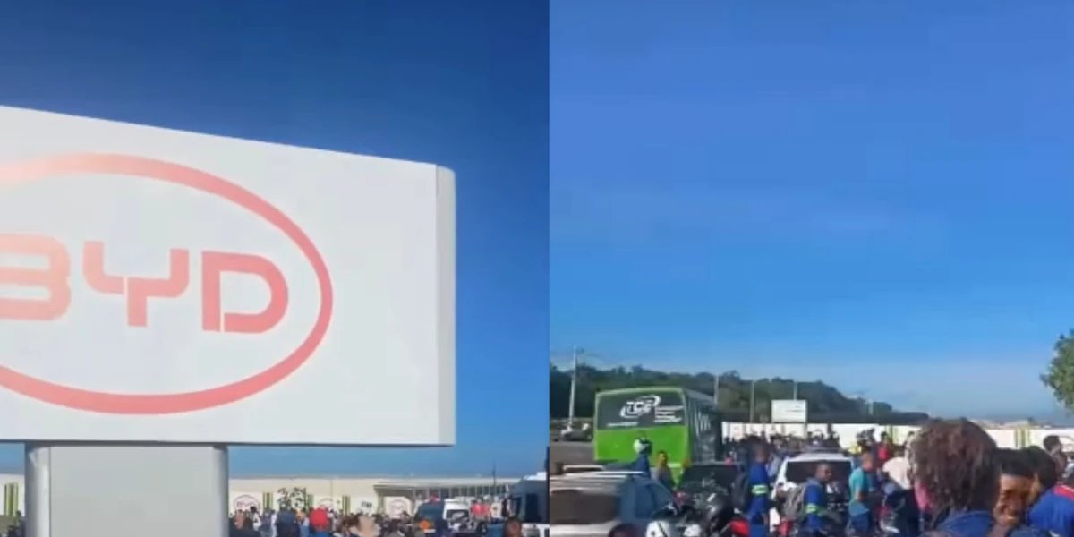 Operários protestam contra condições de trabalho na fábrica da BYD em Camaçari