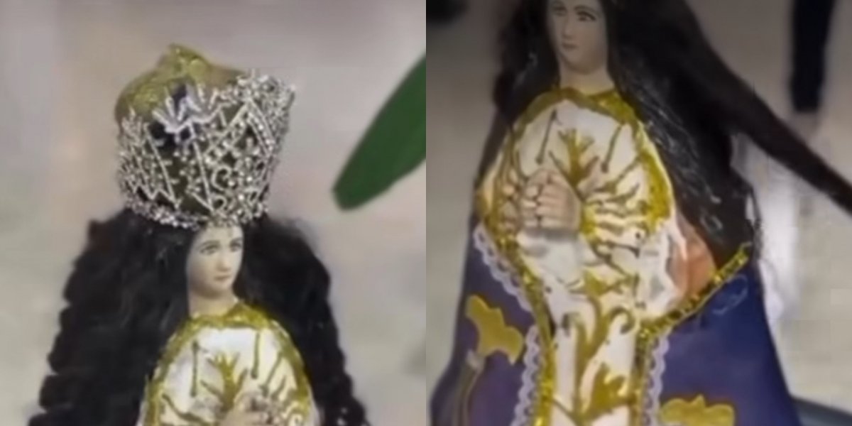 Imagens de santa recebendo chapinha em salão viralizam e dividem opiniões na internet: “O castigo vem”