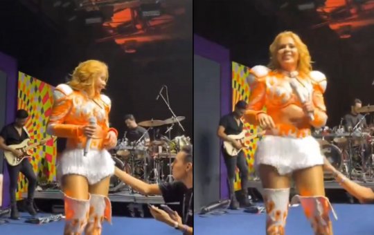 Joelma se irrita e reclama com fã que tocou em suas partes íntimas durante show